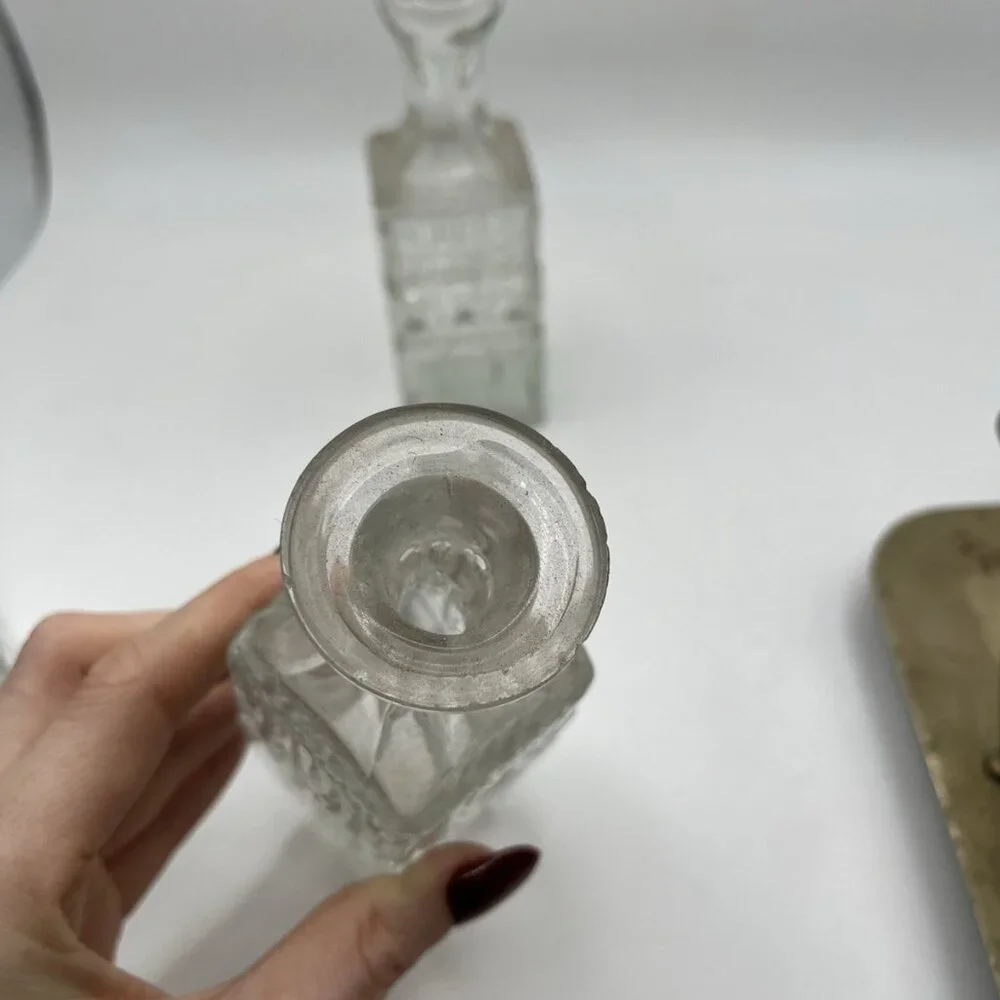Antique Victorian EPNS Cruet Castor Set Pressed Glass Bottles Silverplate Stand